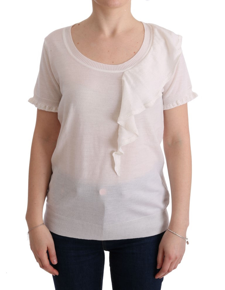 White 100% Lana Wool Top Blouse T-shirt-MARGHI LO'-LabelTerrace.com