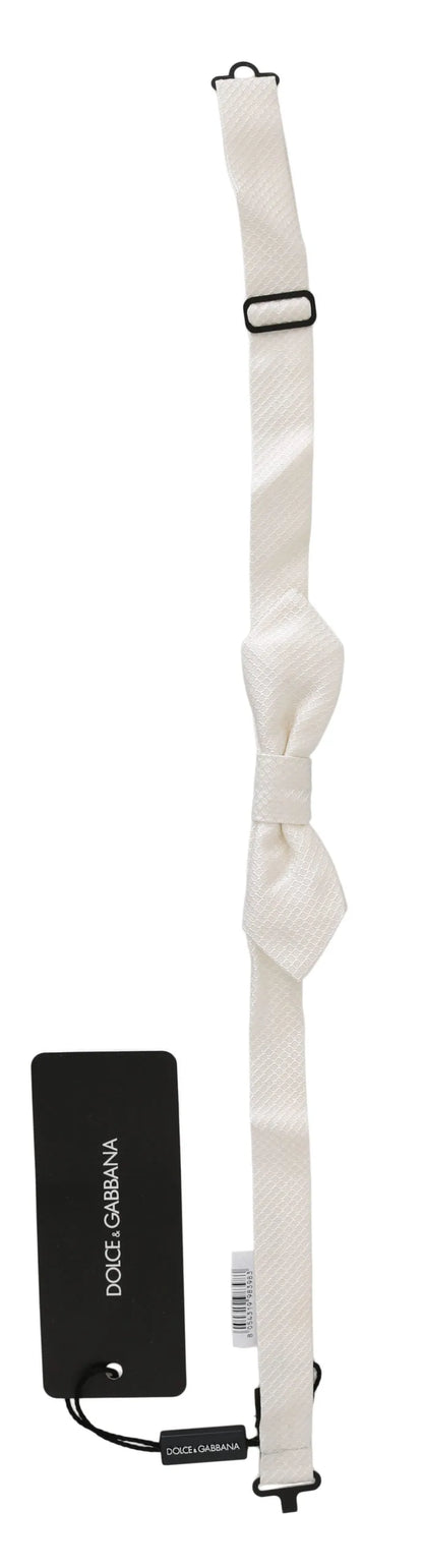 White 100% Silk Slim Adjustable Neck Papillon Men Tie-Dolce & Gabbana-LabelTerrace.com