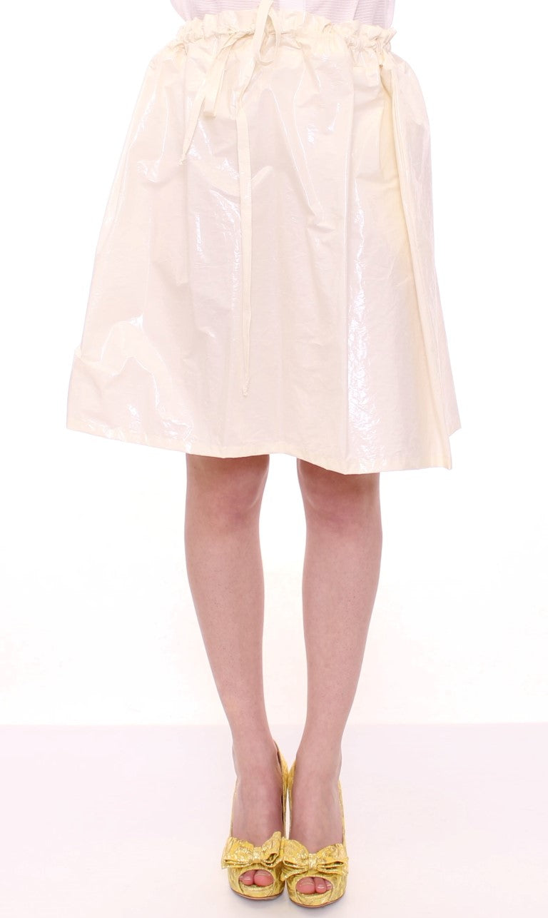 White Above-Knee Stretch Waist Strap Skirt-Licia Florio-LabelTerrace.com