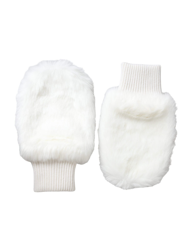 White Acrylic Knitted Fur Wrist Mitten Gloves-Dolce & Gabbana-LabelTerrace.com