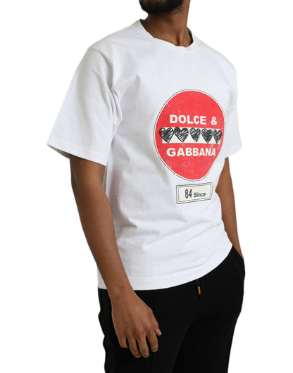 White Amor Heart Cotton Crewneck Short Sleeve T-shirt-Dolce & Gabbana-LabelTerrace.com