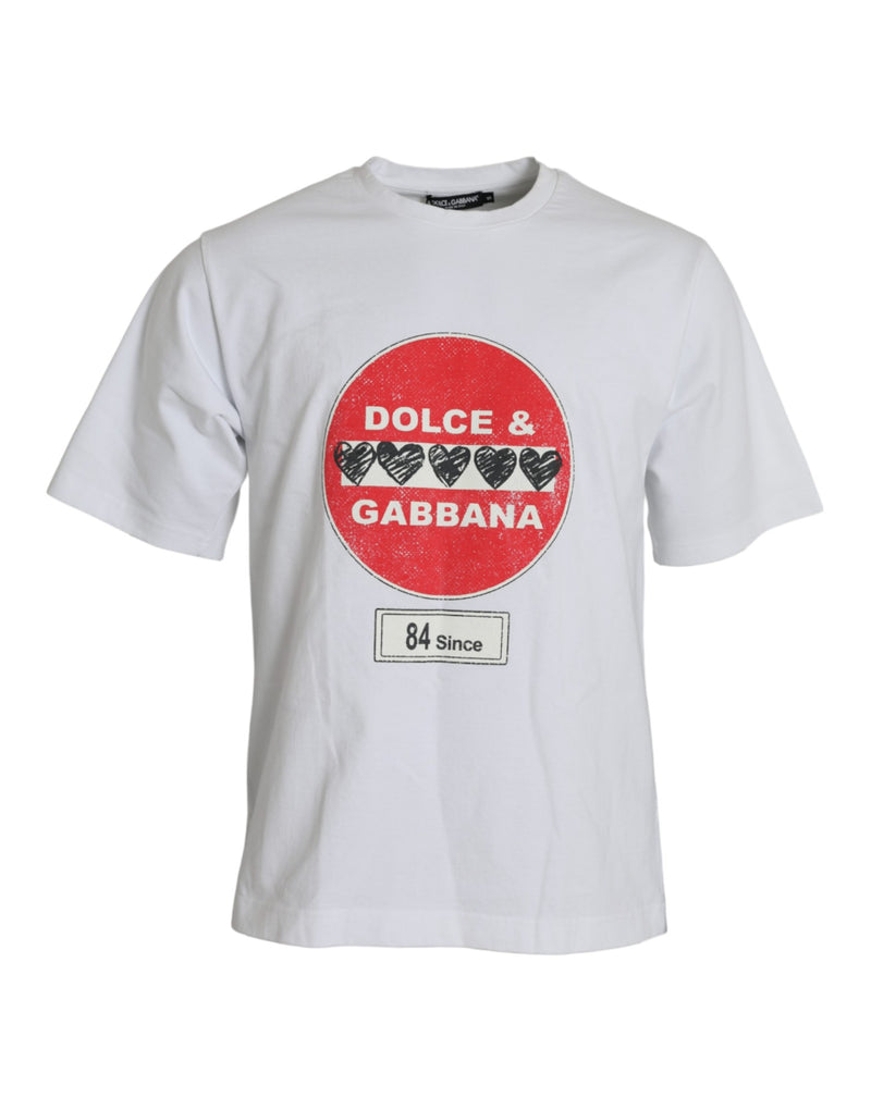 White Amor Heart Cotton Crewneck Short Sleeve T-shirt-Dolce & Gabbana-LabelTerrace.com