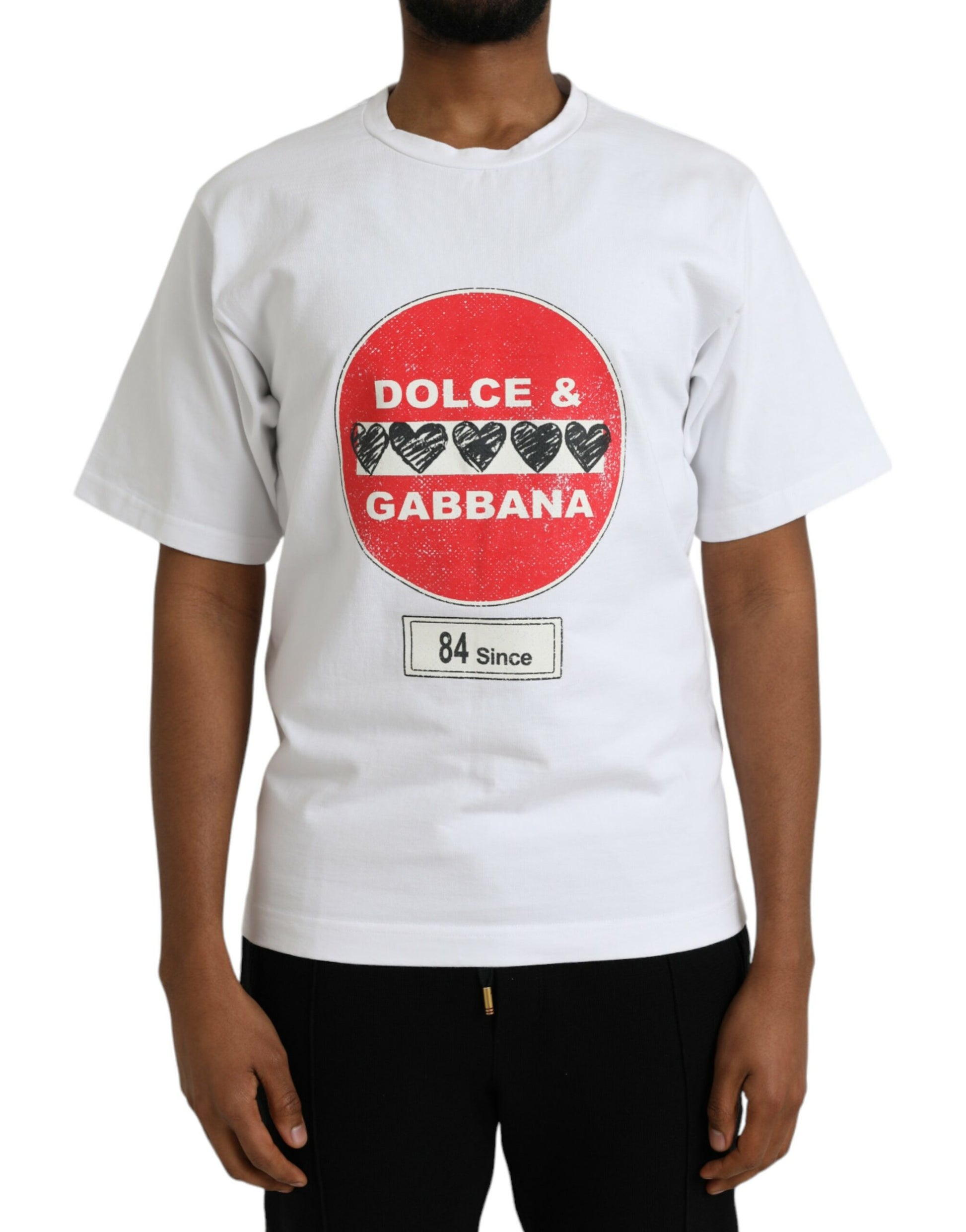 White Amor Heart Cotton Crewneck Short Sleeve T-shirt-Dolce & Gabbana-LabelTerrace.com