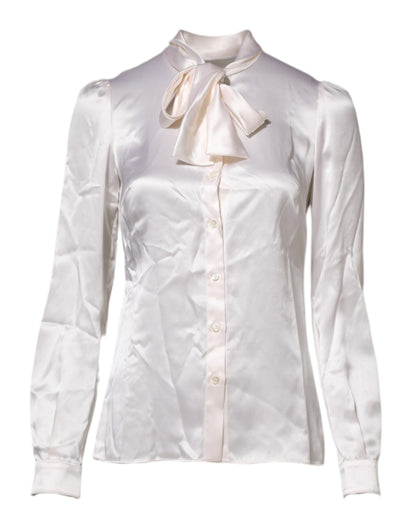 White Ascot Collar Long Sleeve Blouse Top-Dolce & Gabbana-LabelTerrace.com