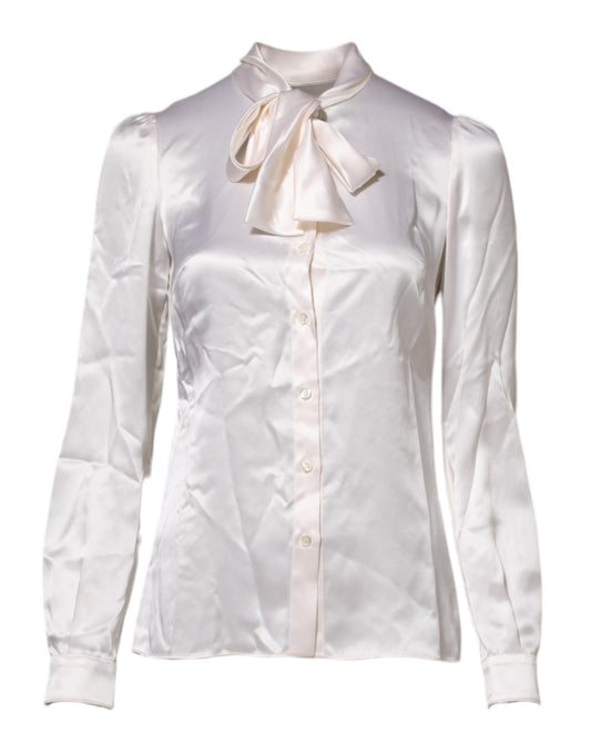 White Ascot Collar Long Sleeve Blouse Top-Dolce & Gabbana-LabelTerrace.com