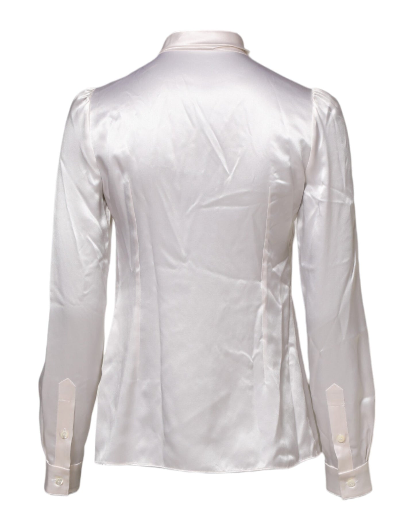 White Ascot Collar Long Sleeve Blouse Top-Dolce & Gabbana-LabelTerrace.com