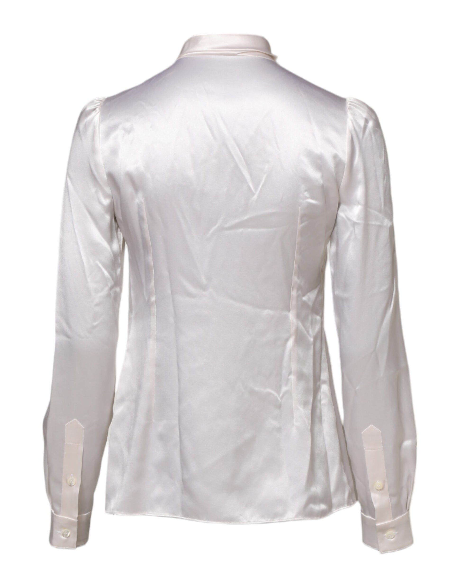 White Ascot Collar Long Sleeve Blouse Top-Dolce & Gabbana-LabelTerrace.com