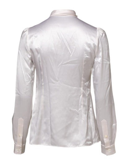 White Ascot Collar Long Sleeve Blouse Top-Dolce & Gabbana-LabelTerrace.com
