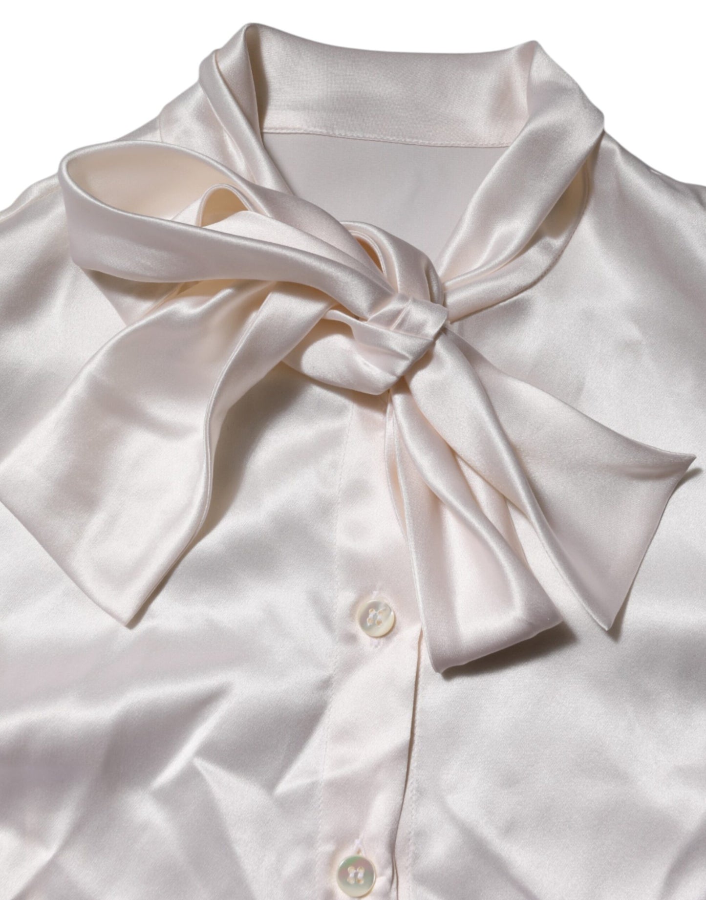 White Ascot Collar Long Sleeve Blouse Top-Dolce & Gabbana-LabelTerrace.com