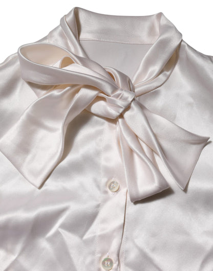 White Ascot Collar Long Sleeve Blouse Top-Dolce & Gabbana-LabelTerrace.com