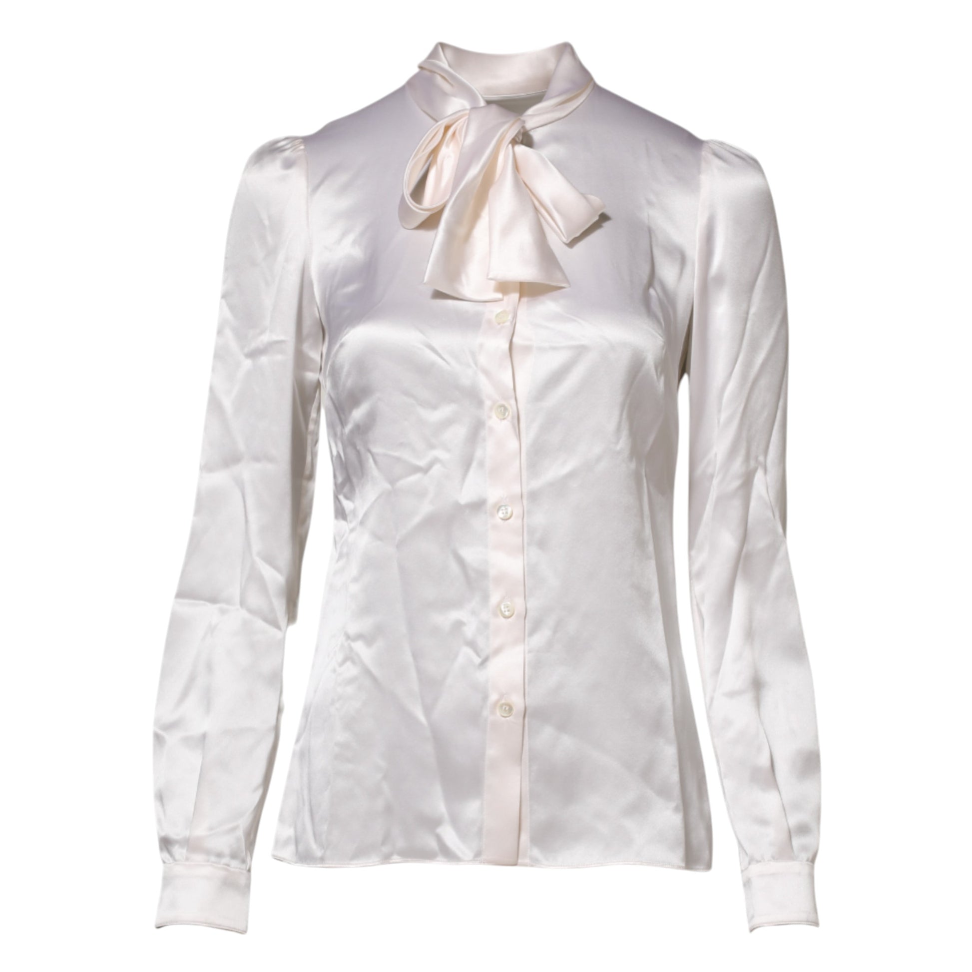 White Ascot Collar Long Sleeve Blouse Top-Dolce & Gabbana-LabelTerrace.com