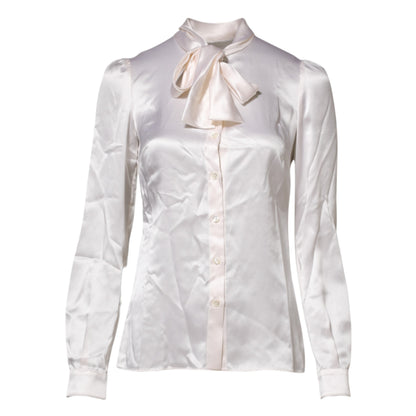 White Ascot Collar Long Sleeve Blouse Top-Dolce & Gabbana-LabelTerrace.com