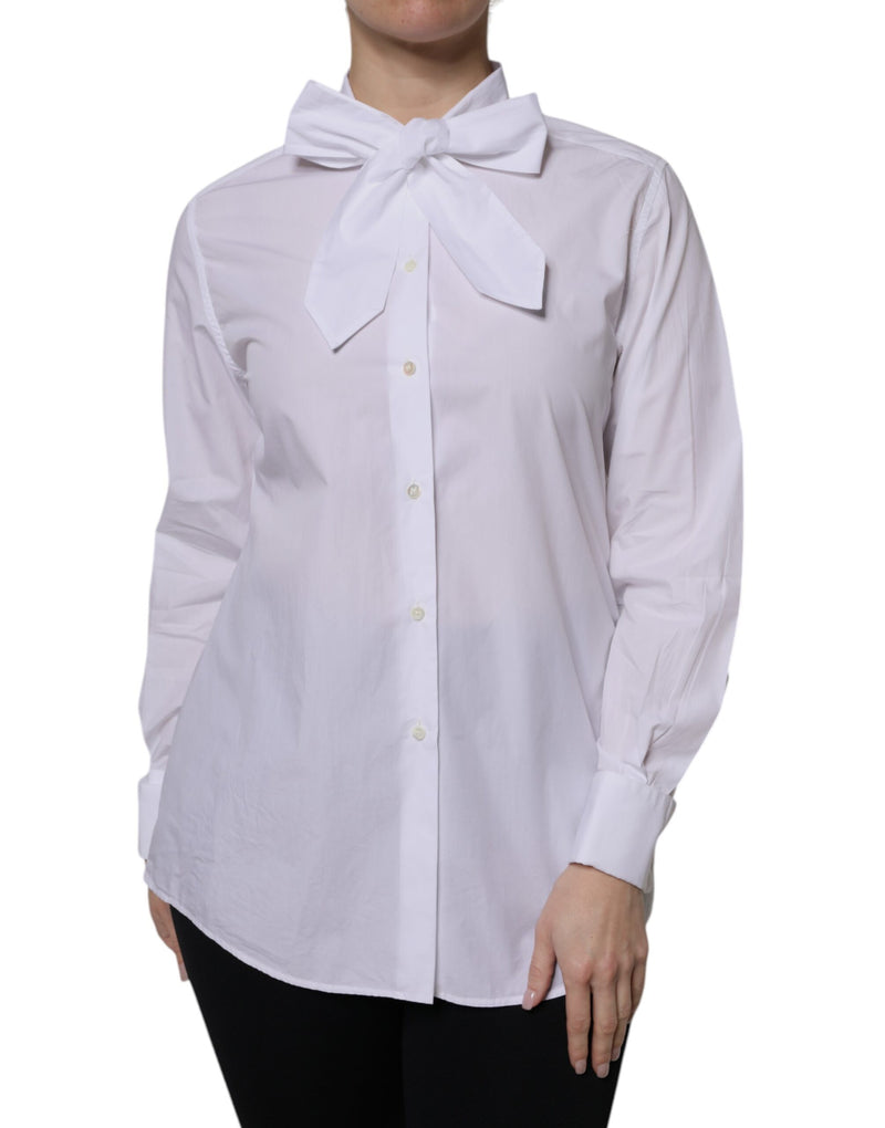 White Ascot Collar Long Sleeve Blouse Top-Dolce & Gabbana-LabelTerrace.com