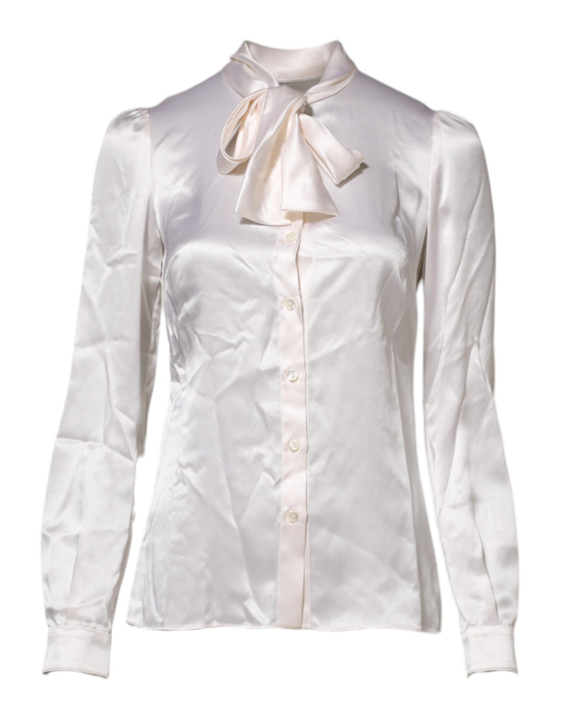 White Ascot Collar Long Sleeve Blouse Top-Dolce & Gabbana-LabelTerrace.com