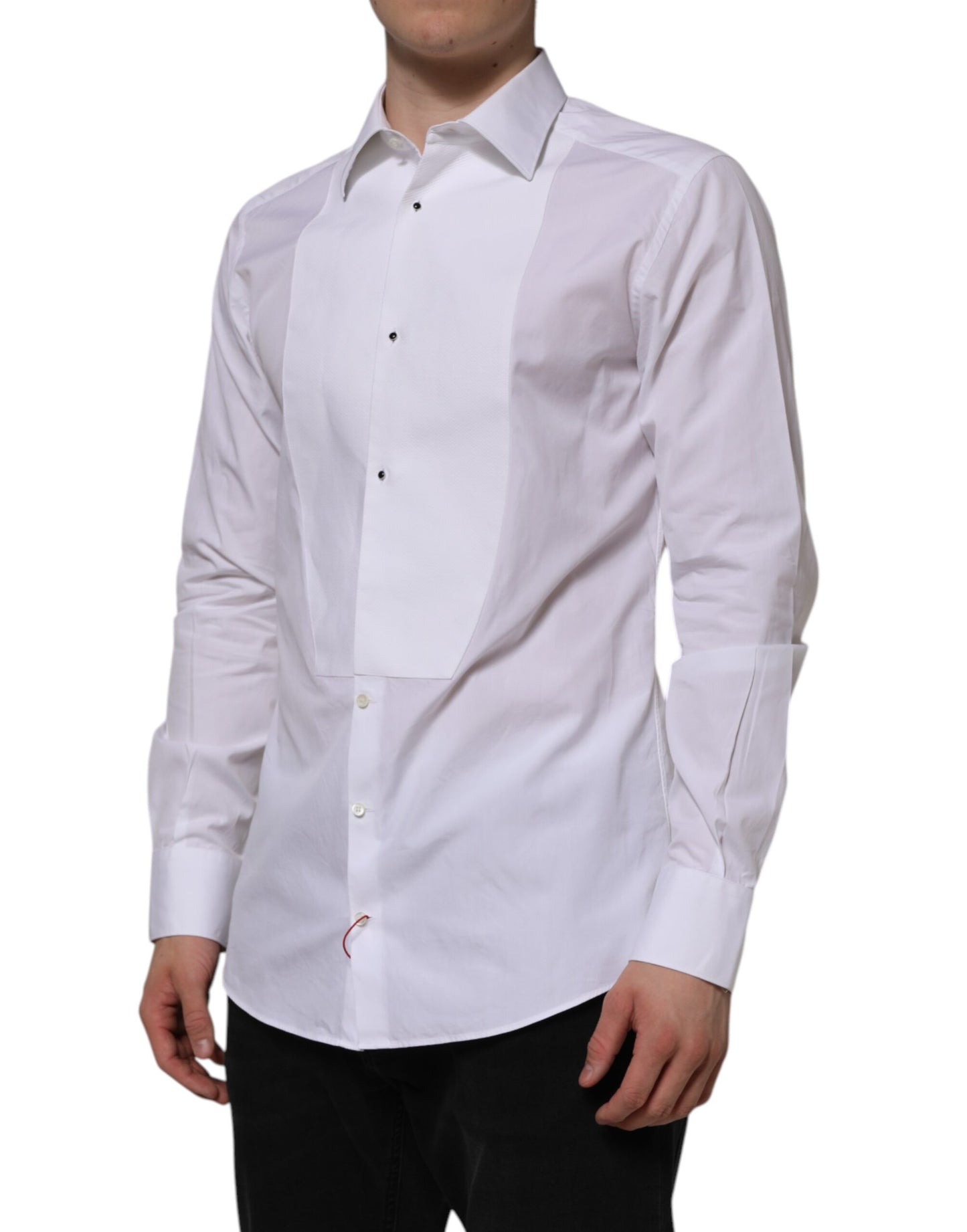 White Bib Cotton Poplin GOLD Formal Shirt-Dolce & Gabbana-LabelTerrace.com