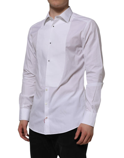 White Bib Cotton Poplin GOLD Formal Shirt-Dolce & Gabbana-LabelTerrace.com