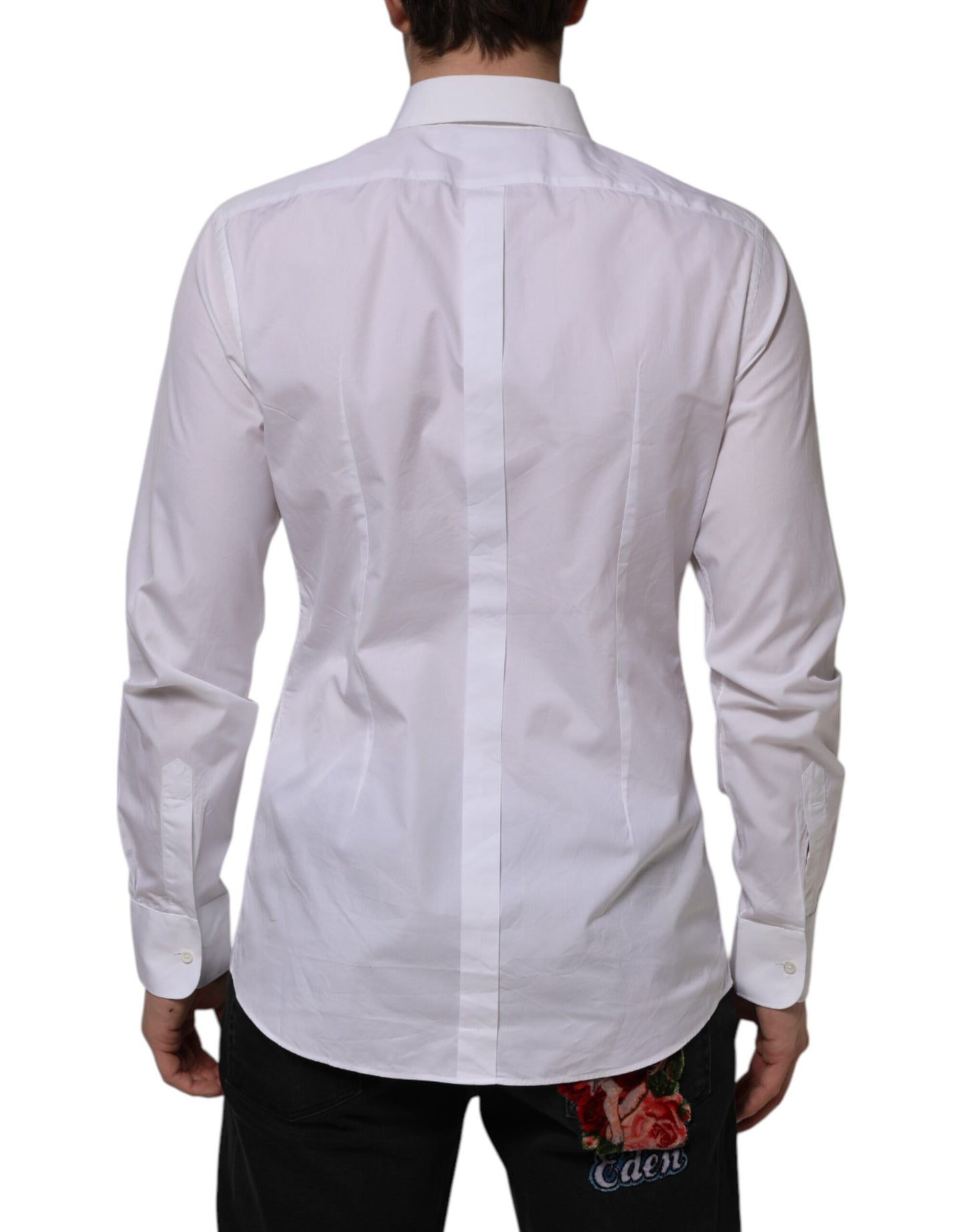 White Bib Cotton Poplin GOLD Formal Shirt-Dolce & Gabbana-LabelTerrace.com