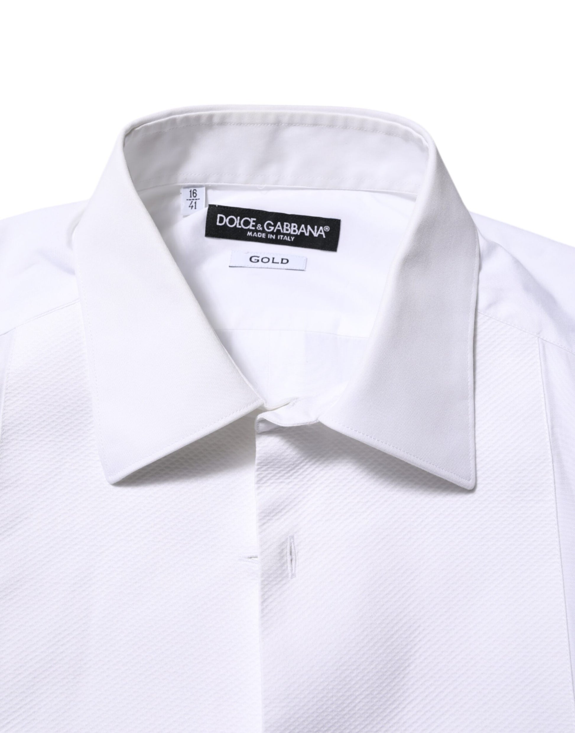 White Bib Cotton Poplin GOLD Formal Shirt-Dolce & Gabbana-LabelTerrace.com