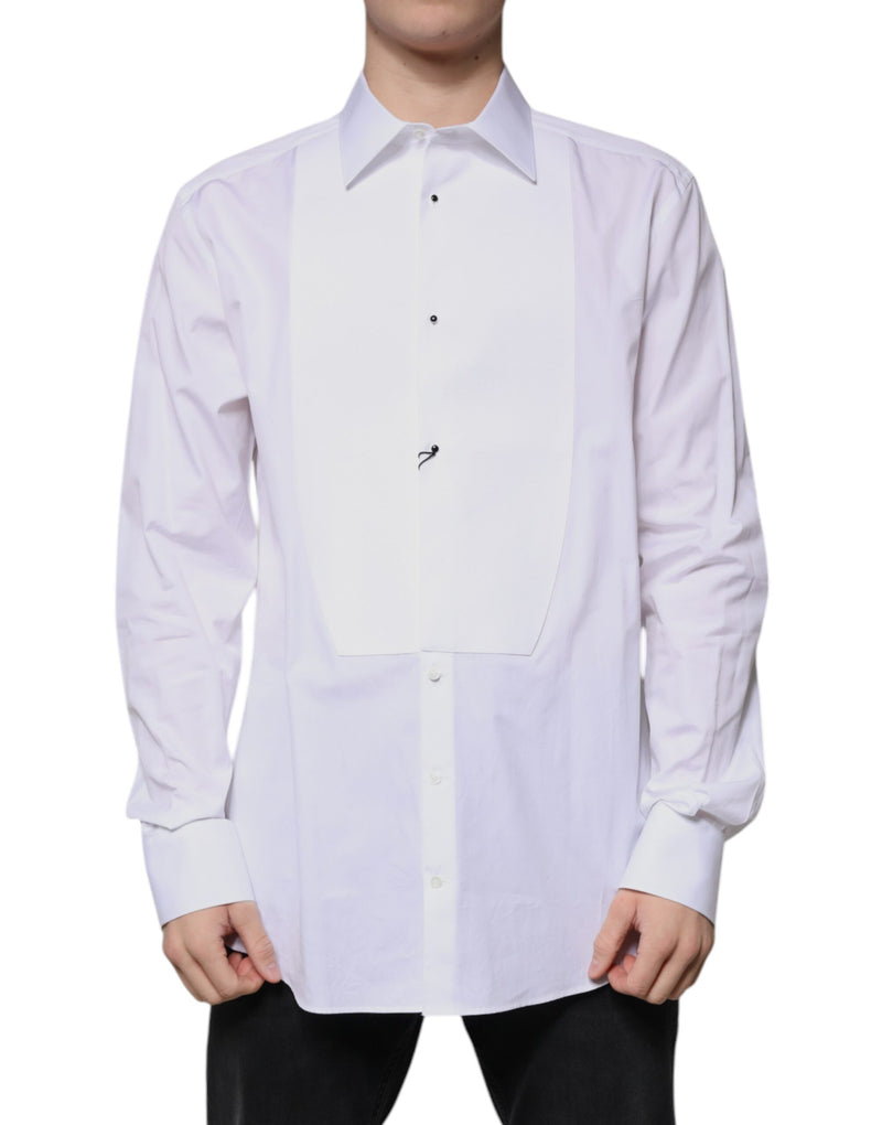 White Bib Cotton Poplin GOLD Formal Shirt-Dolce & Gabbana-LabelTerrace.com