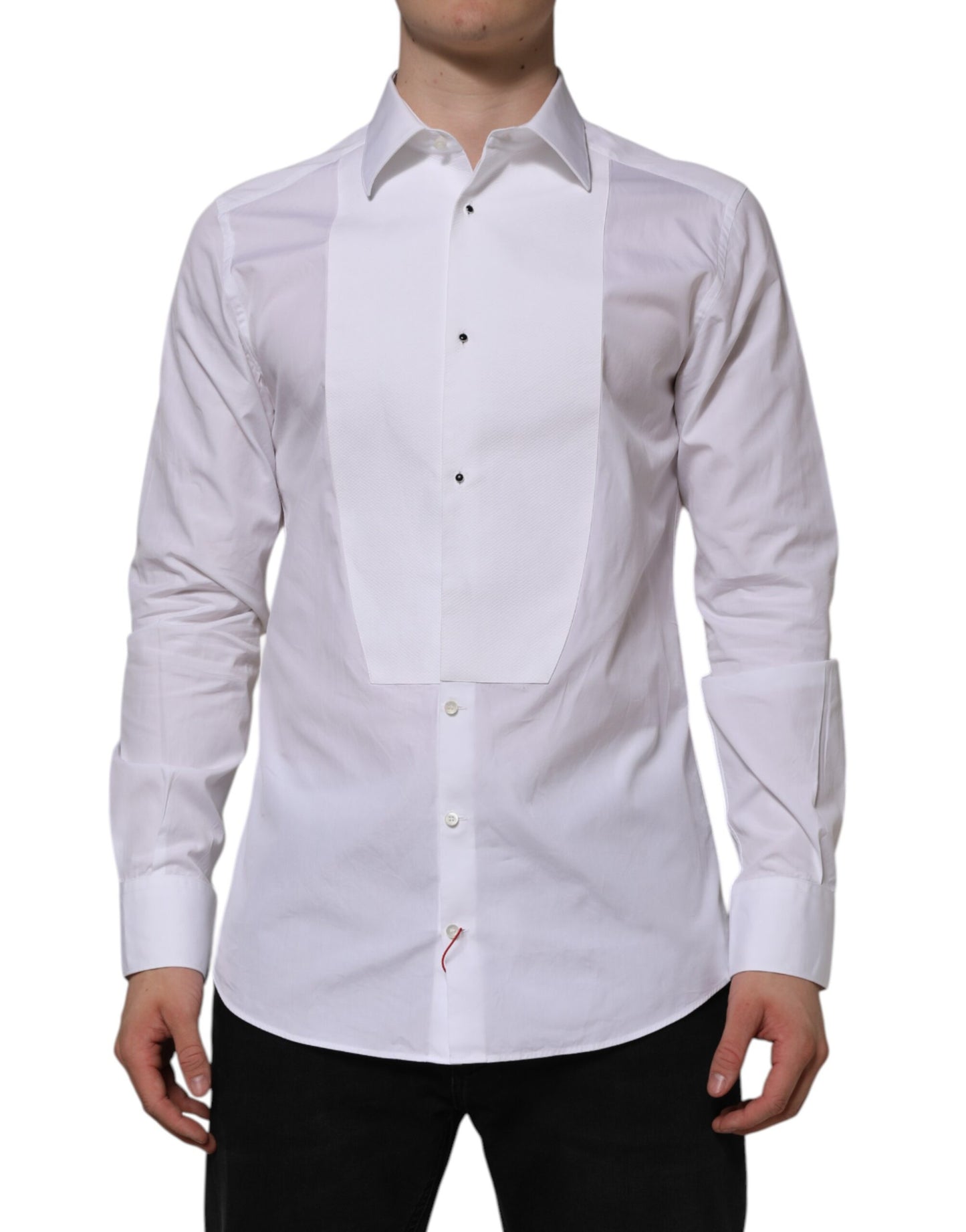 White Bib Cotton Poplin GOLD Formal Shirt-Dolce & Gabbana-LabelTerrace.com