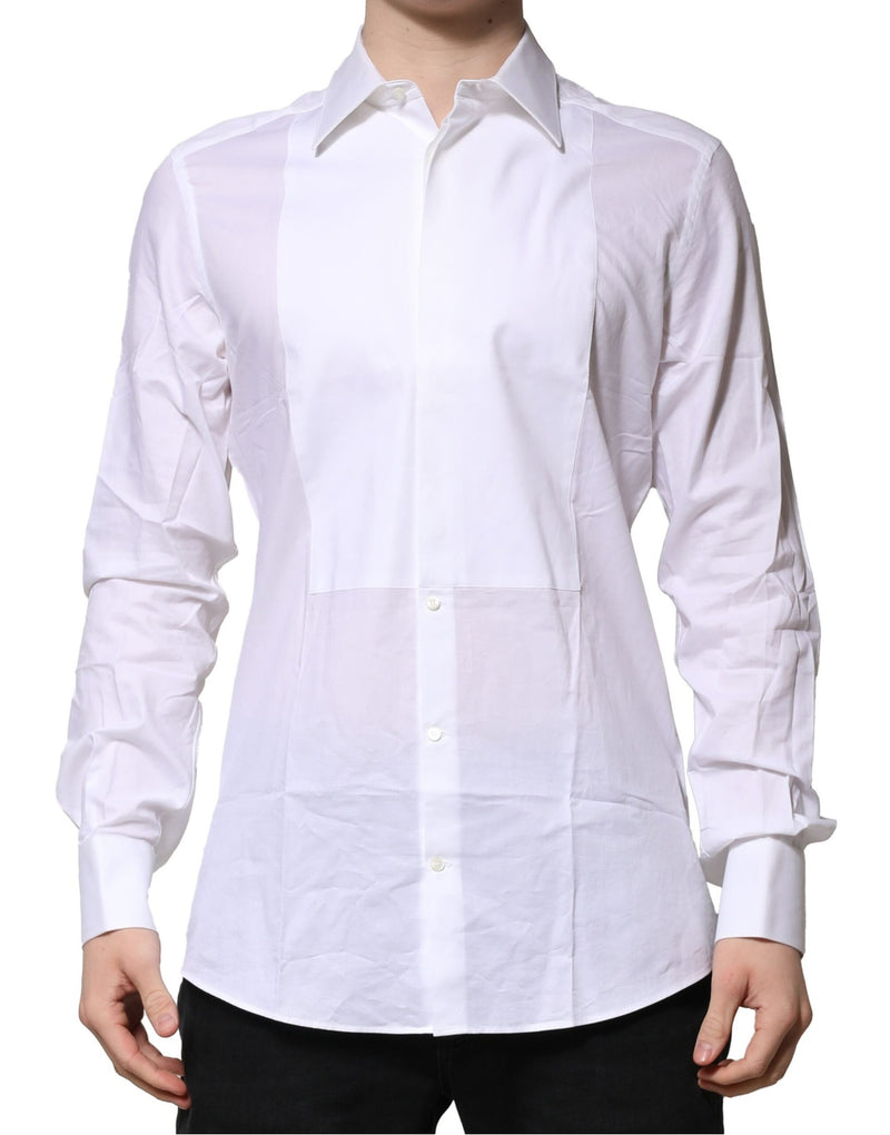 White Bib Cotton Poplin GOLD Men Formal Shirt-Dolce & Gabbana-LabelTerrace.com