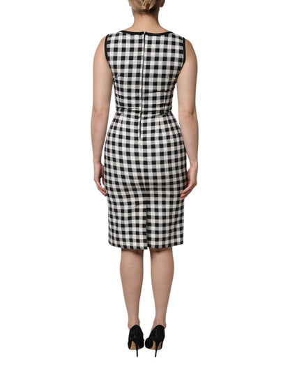 White Black Checkered Sleeveless Sheath Dress-Dolce & Gabbana-LabelTerrace.com