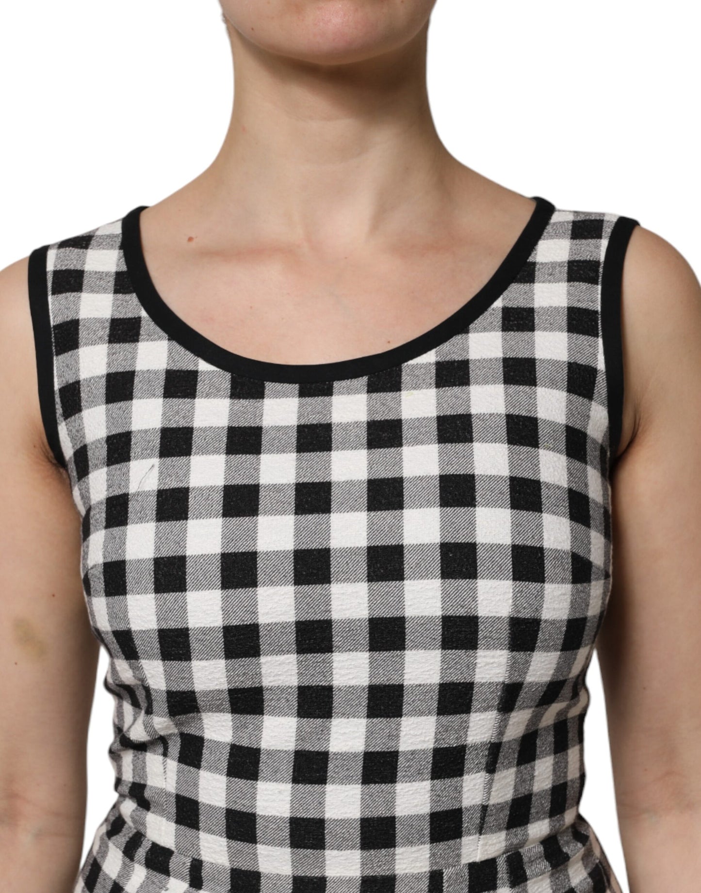 White Black Checkered Sleeveless Sheath Dress-Dolce & Gabbana-LabelTerrace.com