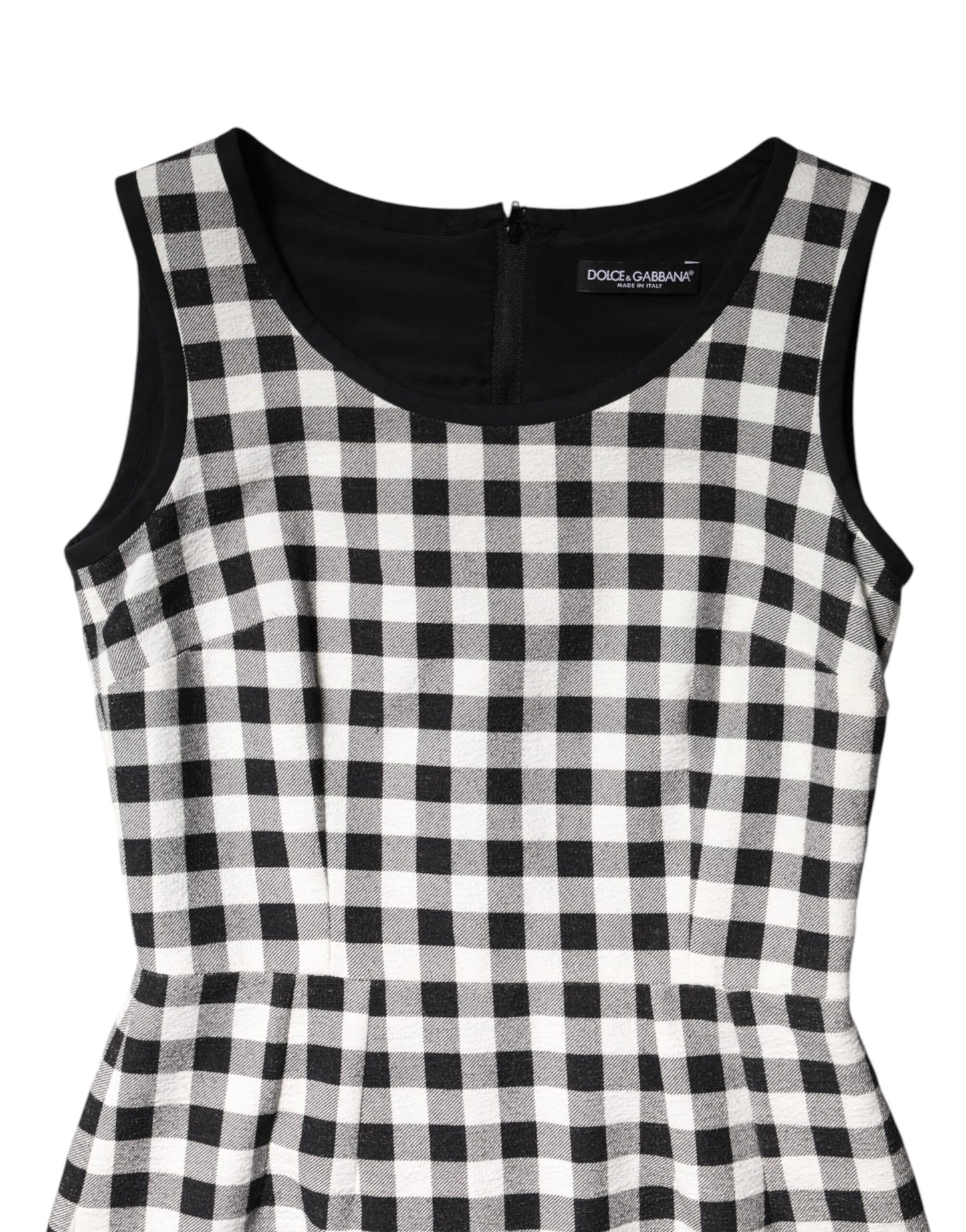 White Black Checkered Sleeveless Sheath Dress-Dolce & Gabbana-LabelTerrace.com