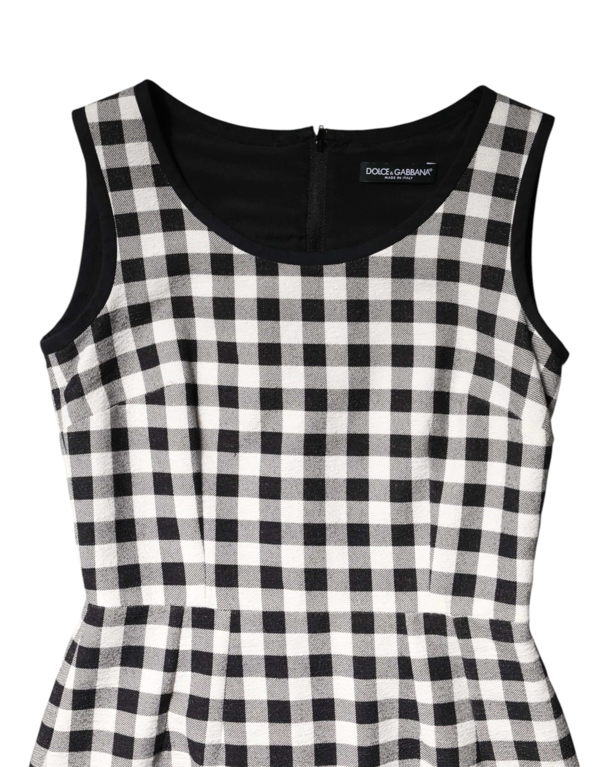 White Black Checkered Sleeveless Sheath Dress-Dolce & Gabbana-LabelTerrace.com