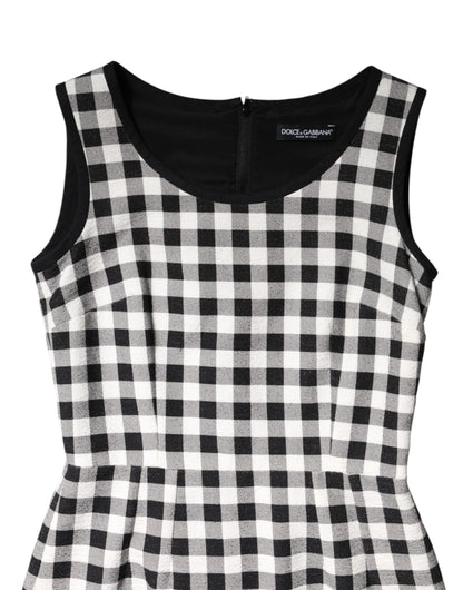 White Black Checkered Sleeveless Sheath Dress-Dolce & Gabbana-LabelTerrace.com
