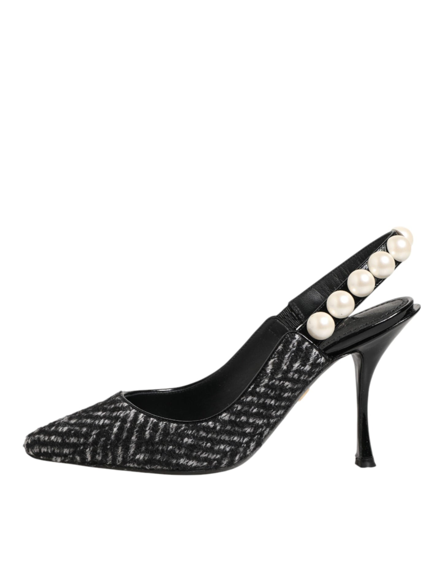 White Black Chevron Faux Pearl Slingbacks Shoes