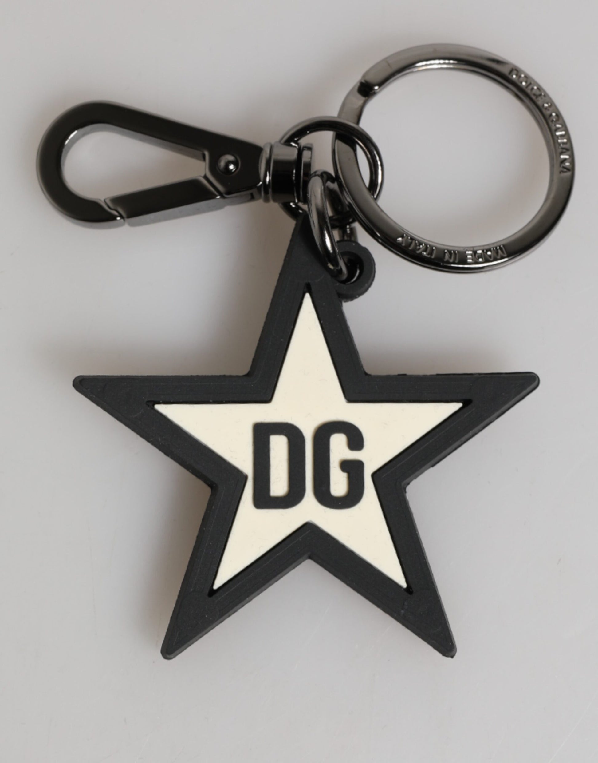 White Black DG Logo Star Rubber Men's Keychain Keyring-Dolce & Gabbana-LabelTerrace.com