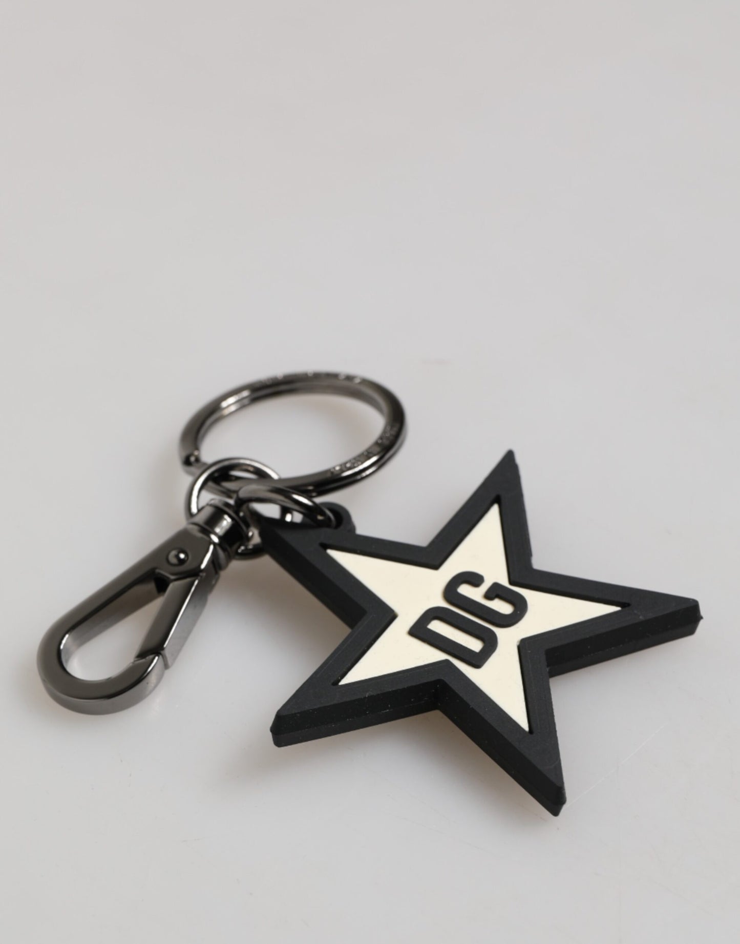 White Black DG Logo Star Rubber Men's Keychain Keyring-Dolce & Gabbana-LabelTerrace.com