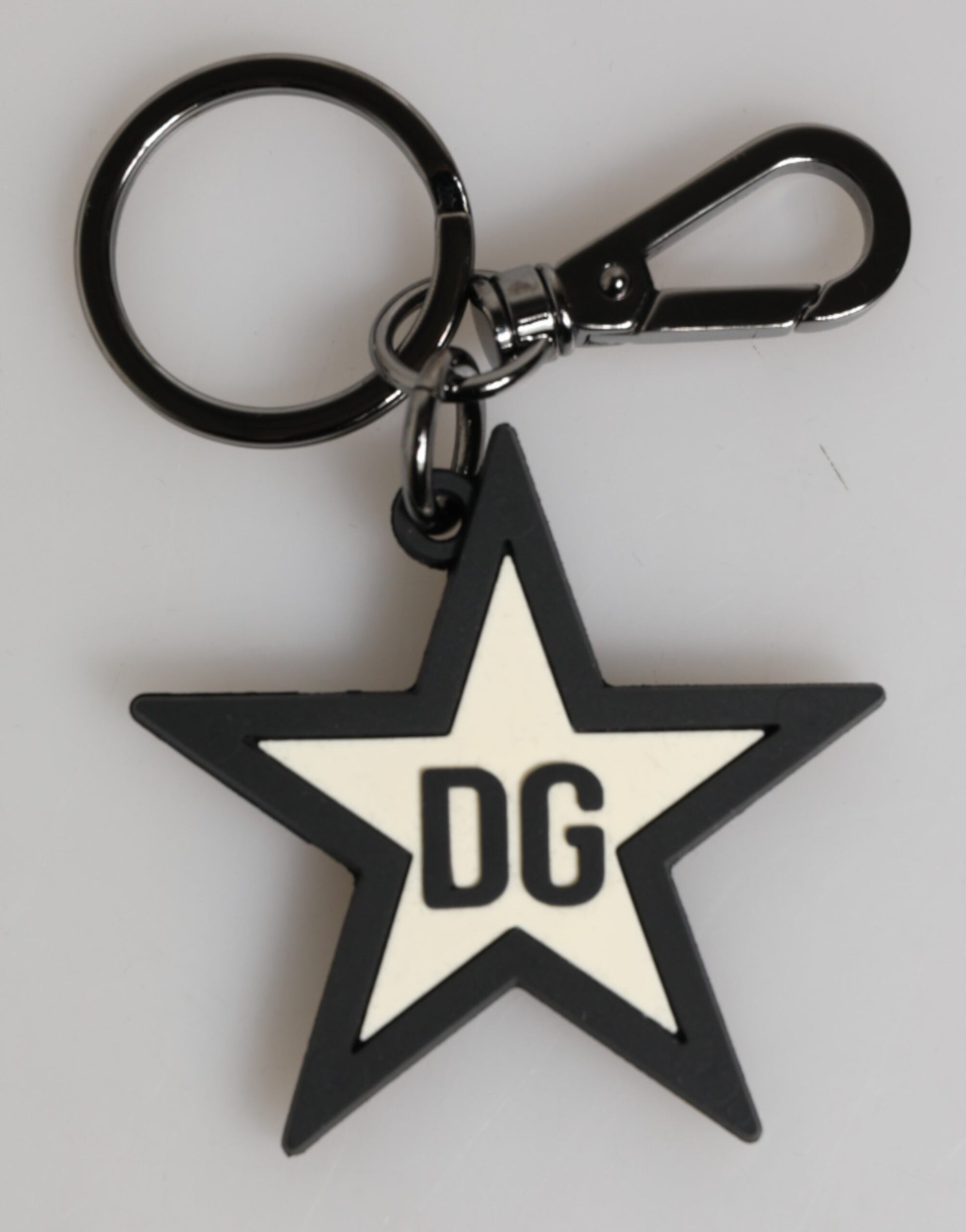 White Black DG Logo Star Rubber Men's Keychain Keyring-Dolce & Gabbana-LabelTerrace.com