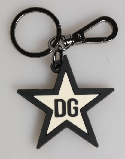 White Black DG Logo Star Rubber Men's Keychain Keyring-Dolce & Gabbana-LabelTerrace.com