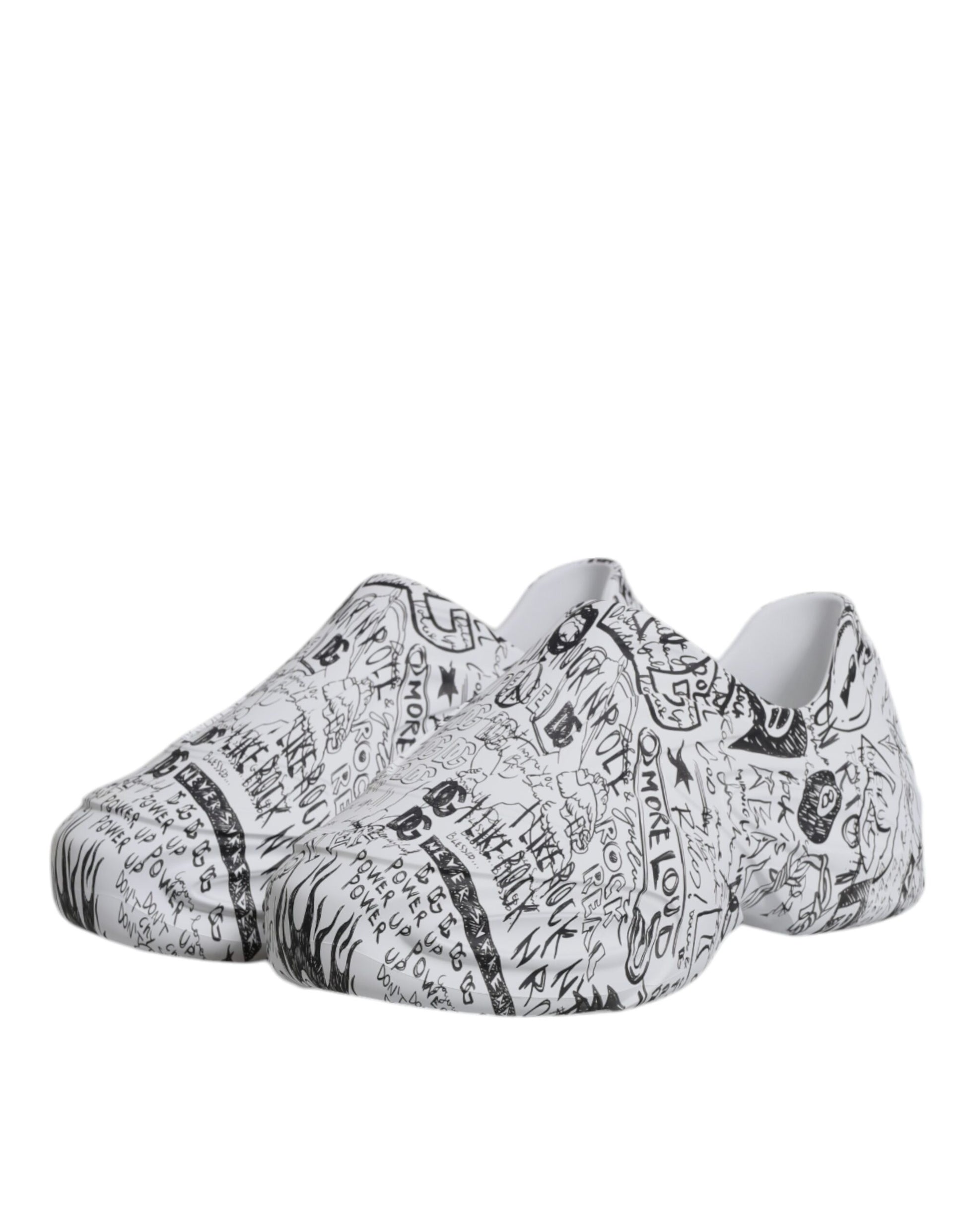 White Black Graffiti Daymaster Sneakers Shoes-Dolce & Gabbana-LabelTerrace.com