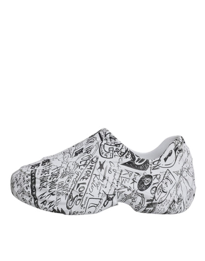 White Black Graffiti Daymaster Sneakers Shoes-Dolce & Gabbana-LabelTerrace.com