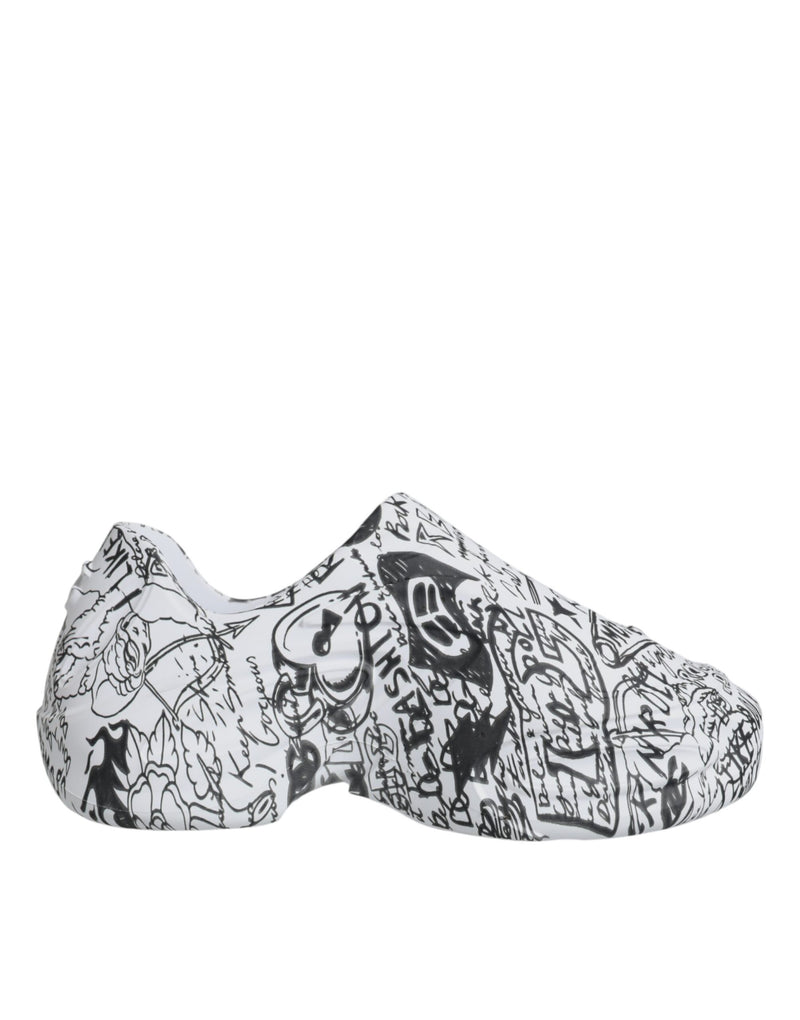 White Black Graffiti Daymaster Sneakers Shoes-Dolce & Gabbana-LabelTerrace.com