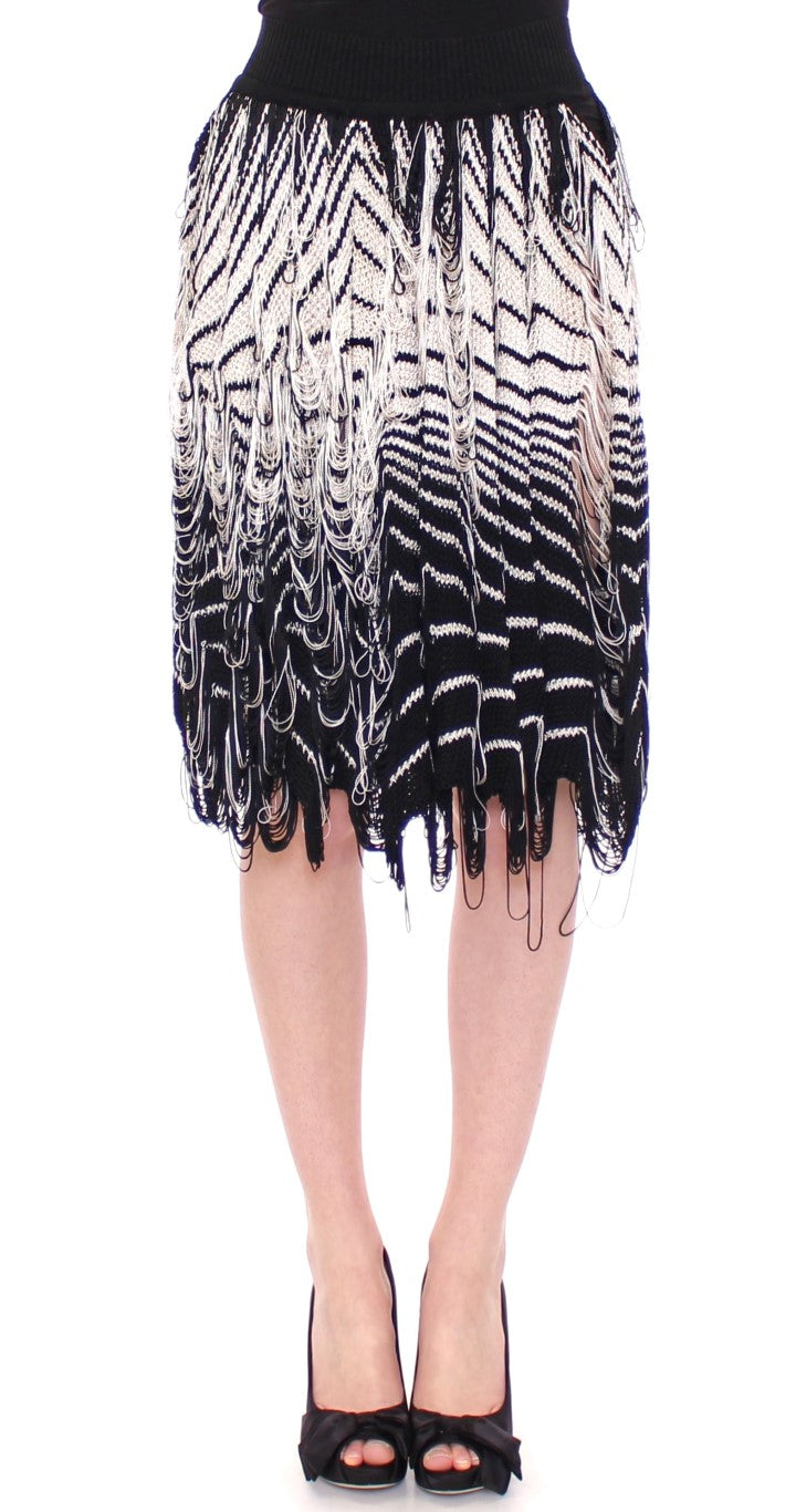 White Black Knitted Assymetrical Skirt-Alice Palmer-LabelTerrace.com