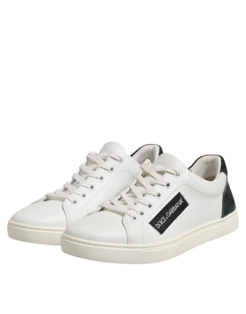 White Black Leather Lace Up Men Sneakers Shoes-Dolce & Gabbana-LabelTerrace.com