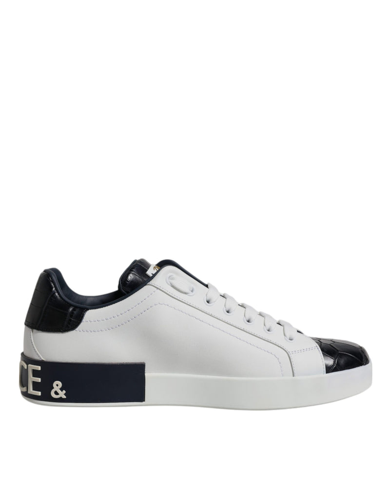 White Black Leather Portofino Sneakers Shoes-Dolce & Gabbana-LabelTerrace.com