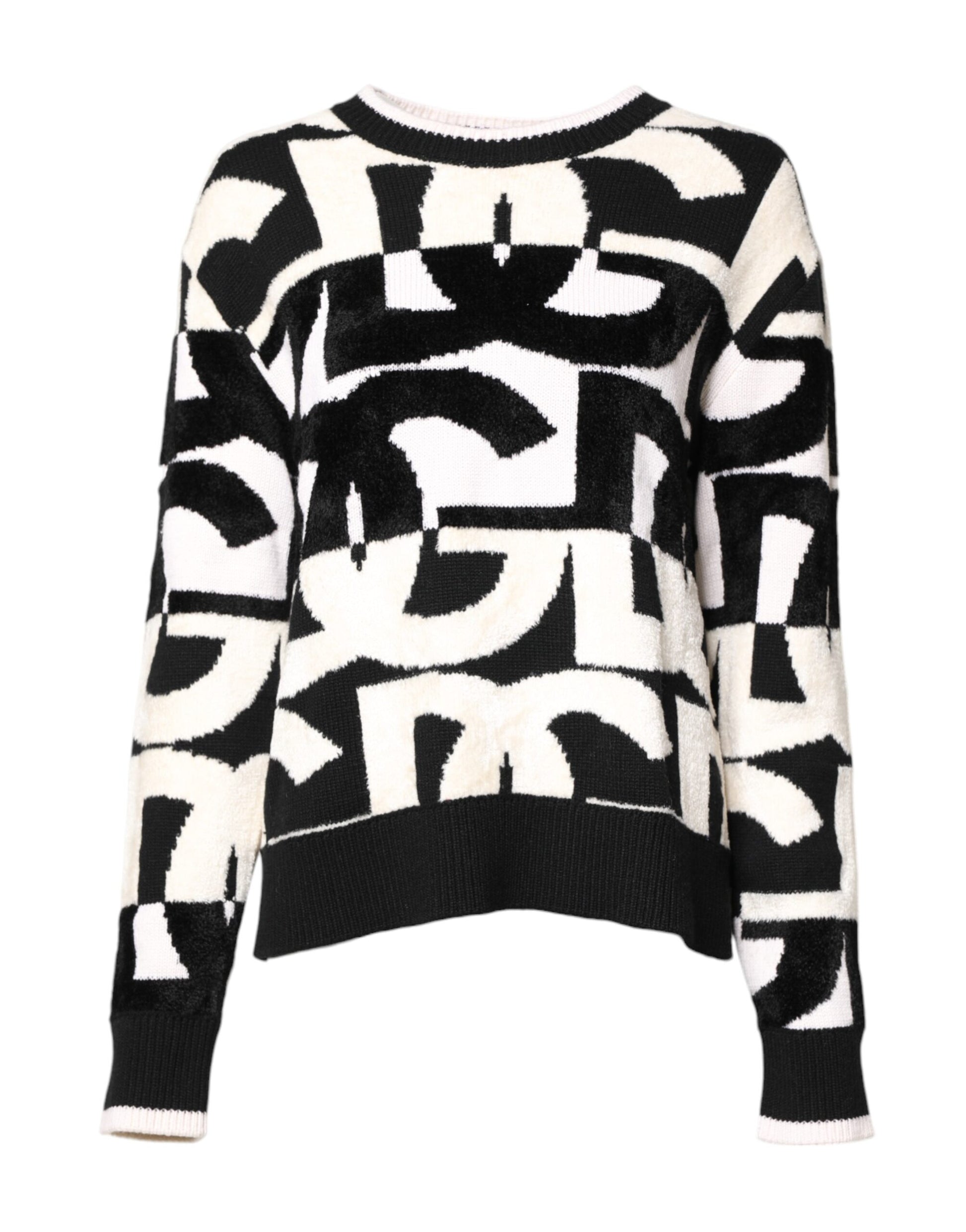 White Black Logo Print Women Pullover Sweater-Dolce & Gabbana-LabelTerrace.com