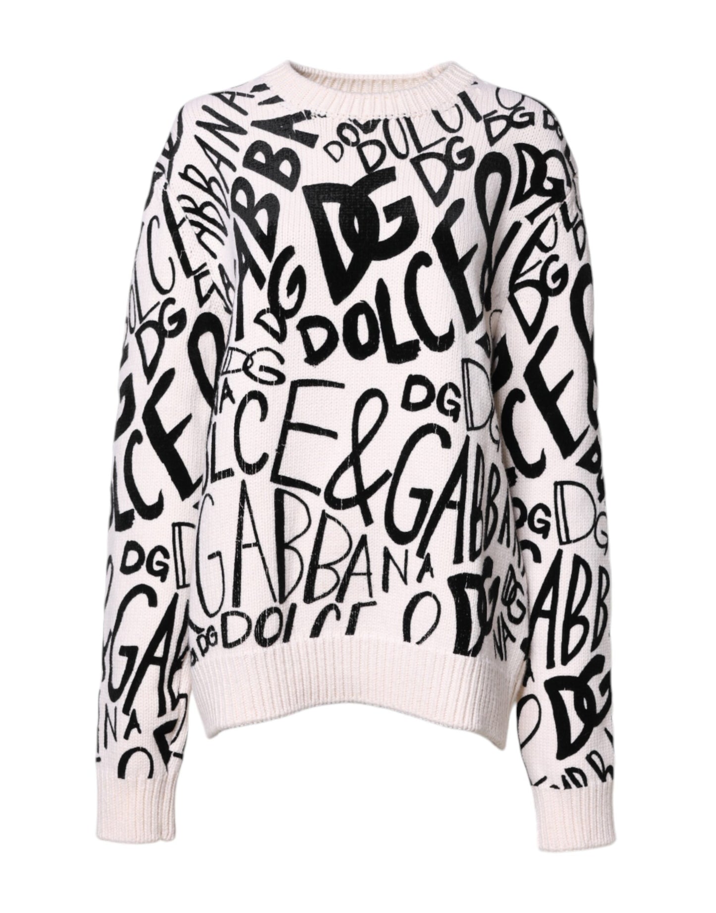 White Black Logo Print Women Pullover Sweater-Dolce & Gabbana-LabelTerrace.com