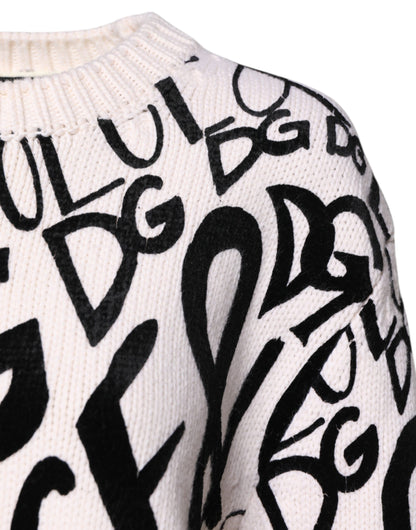 White Black Logo Print Women Pullover Sweater-Dolce & Gabbana-LabelTerrace.com