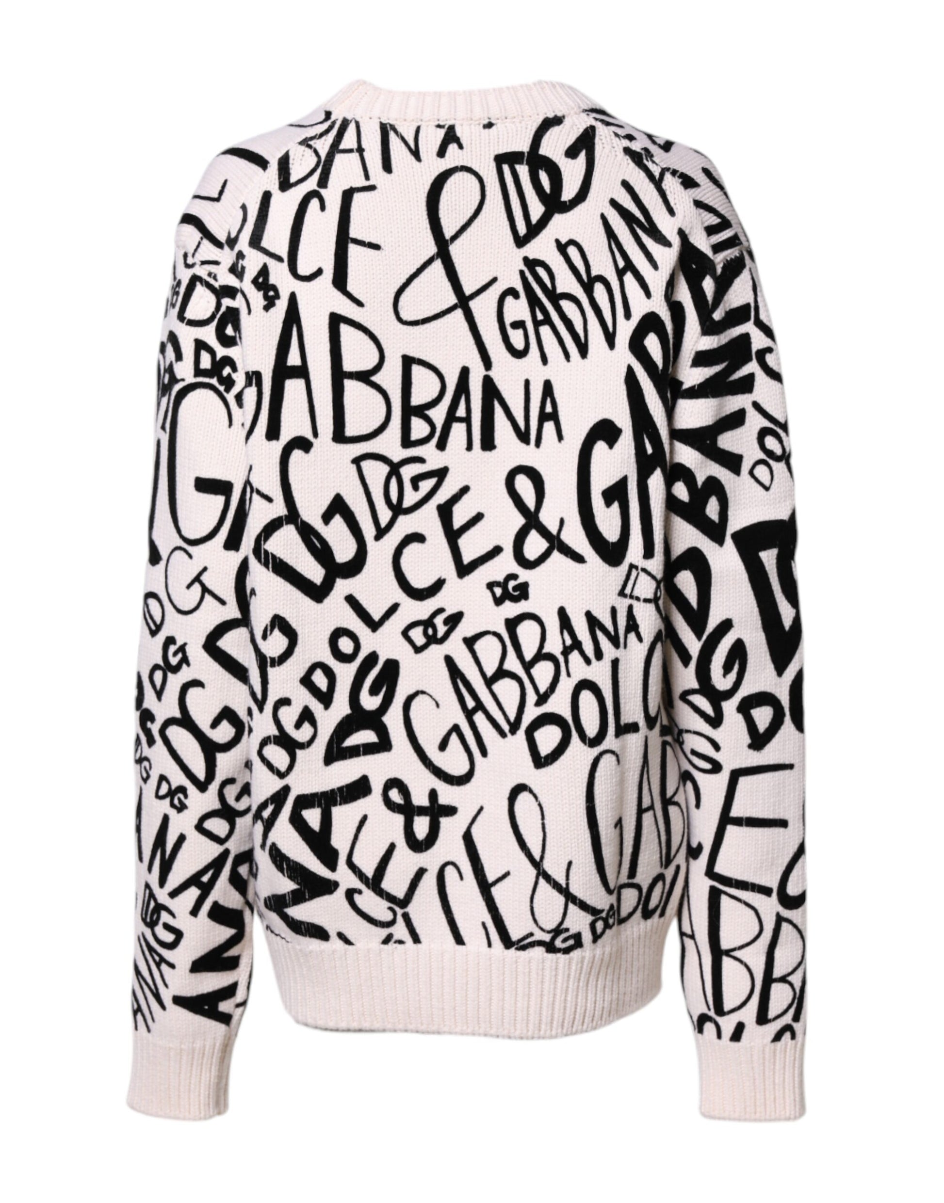 White Black Logo Print Women Pullover Sweater-Dolce & Gabbana-LabelTerrace.com