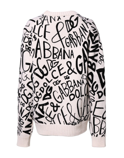 White Black Logo Print Women Pullover Sweater-Dolce & Gabbana-LabelTerrace.com