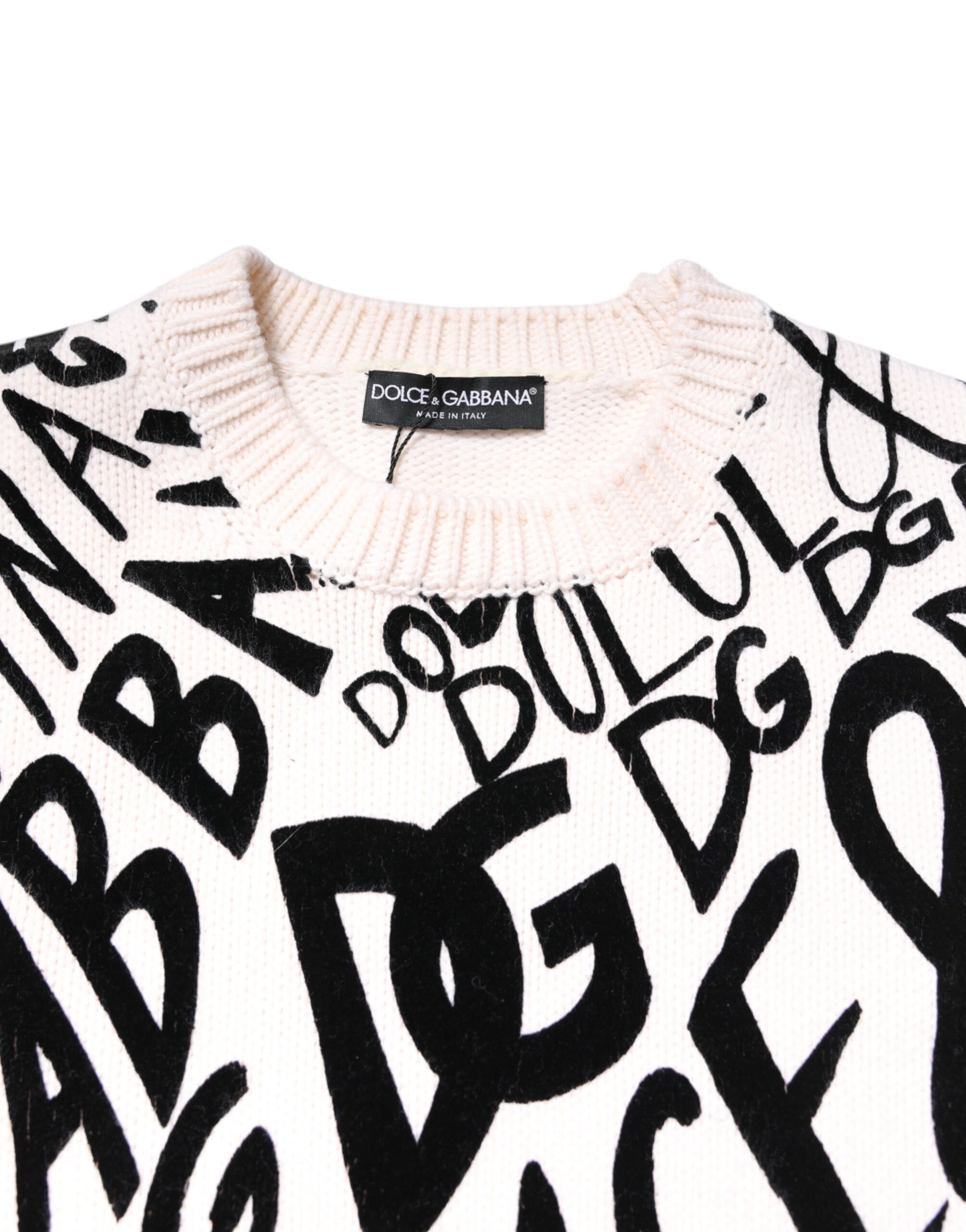White Black Logo Print Women Pullover Sweater-Dolce & Gabbana-LabelTerrace.com