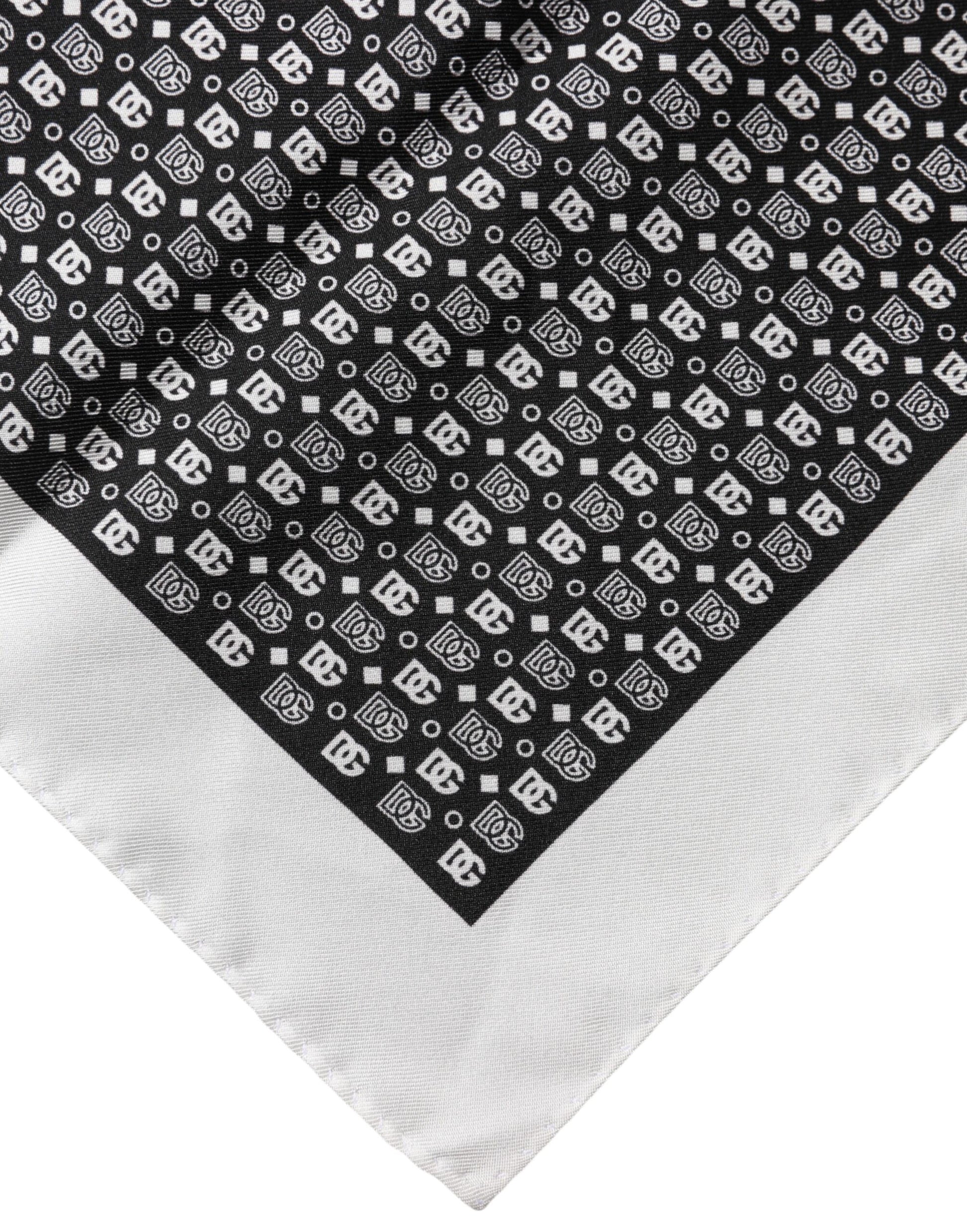 White Black Patterned Square Foulard Scarf