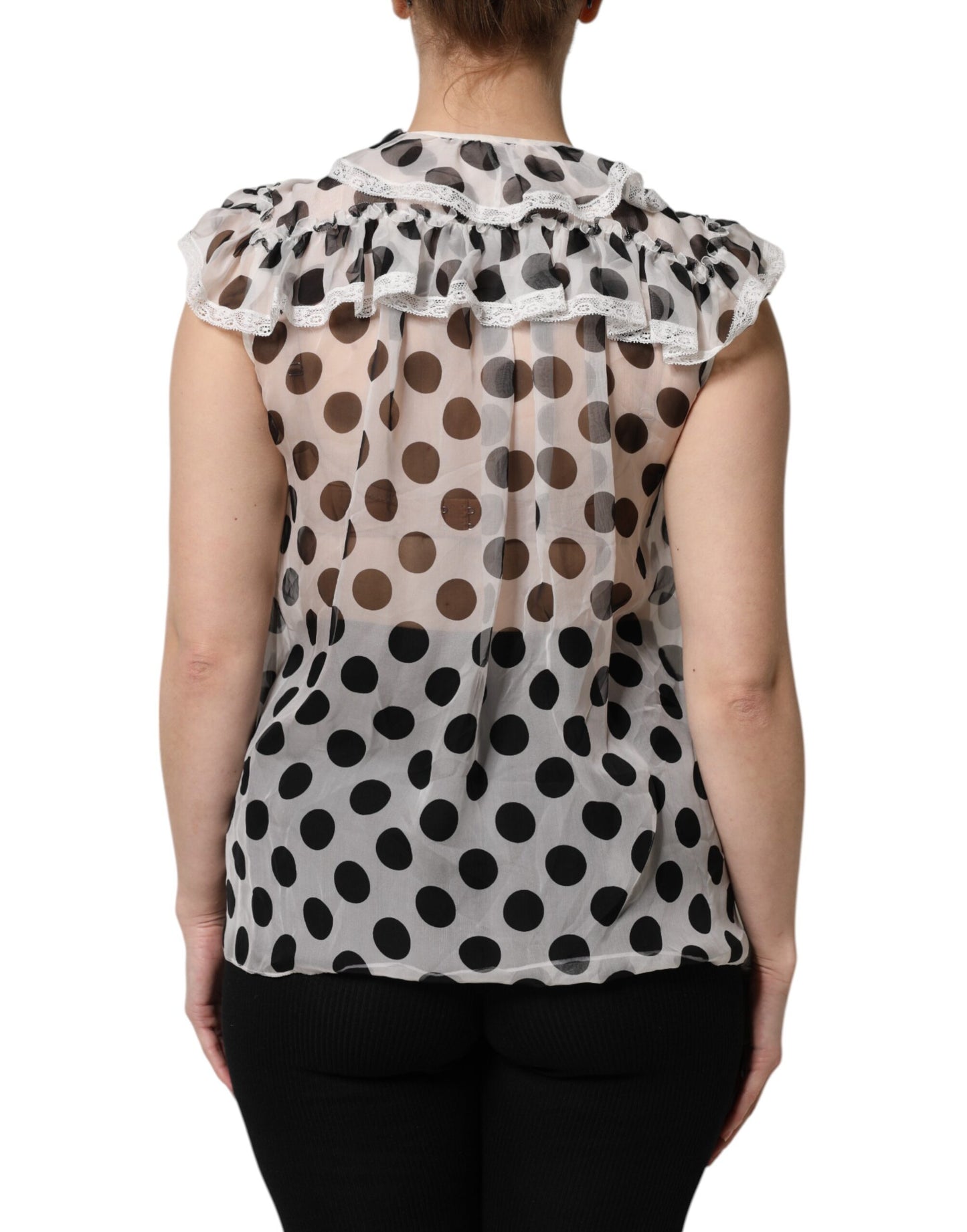 White Black Polka Dot Cotton Sleeveless Top-Dolce & Gabbana-LabelTerrace.com