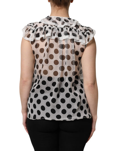 White Black Polka Dot Cotton Sleeveless Top-Dolce & Gabbana-LabelTerrace.com